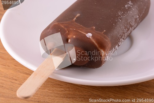 Image of chocolate ice cream on white plate