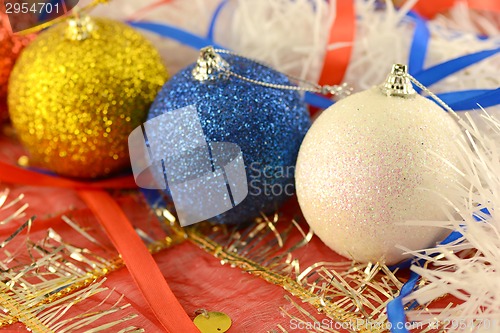 Image of christmas balls set, new year holiday card