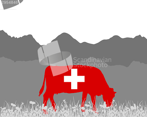 Image of Cow alp and swiss flag