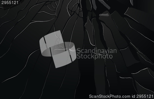 Image of Many large pieces of shattered glass isolated on black