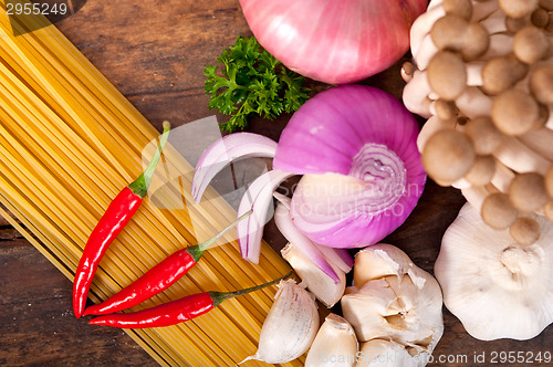 Image of Italian pasta and mushroom sauce ingredients