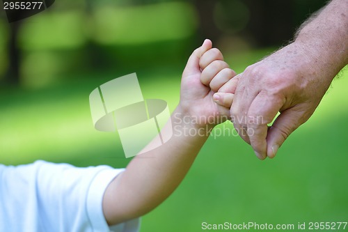 Image of happy grandfather and child in park