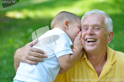 Image of happy grandfather and child in park