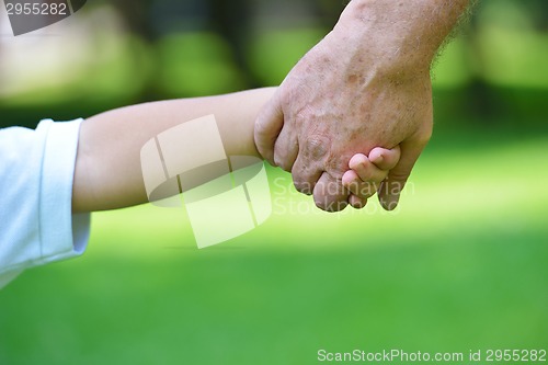 Image of happy grandfather and child in park