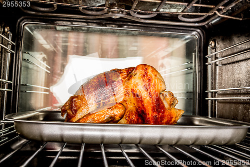 Image of Roast chicken in the oven.