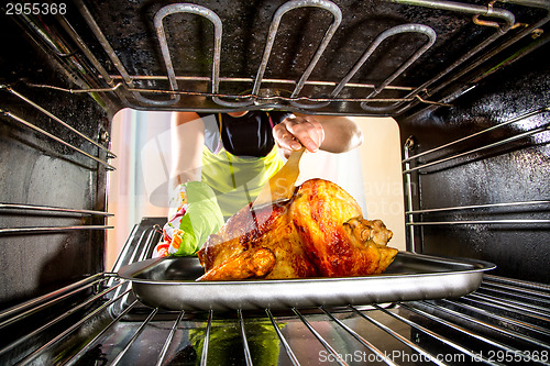 Image of Cooking chicken in the oven at home.