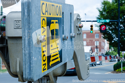 Image of warning railway sign 