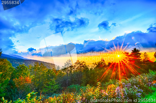 Image of Blue Ridge Parkway late summer Appalachian Mountains Sunset West