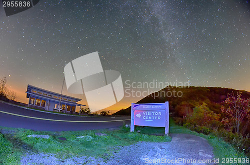 Image of The Craggy Pinnacle visitors center at night