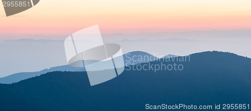 Image of Panorama  of mountain ridges silhouettes