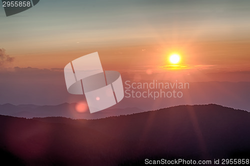 Image of Blue Ridge Parkway Autumn Sunset over Appalachian Mountains 