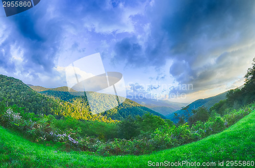 Image of Sunrise over Blue Ridge Mountains Scenic Overlook 