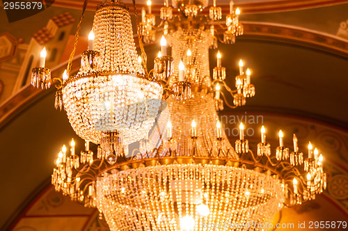 Image of Chrystal chandelier close-up. Glamour 
