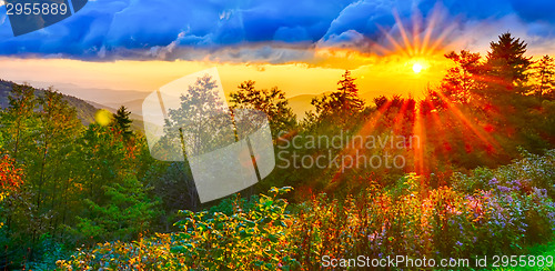 Image of Blue Ridge Parkway late summer Appalachian Mountains Sunset West