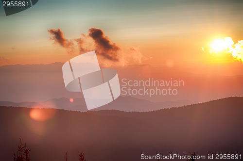 Image of Blue Ridge Parkway Autumn Sunset over Appalachian Mountains 