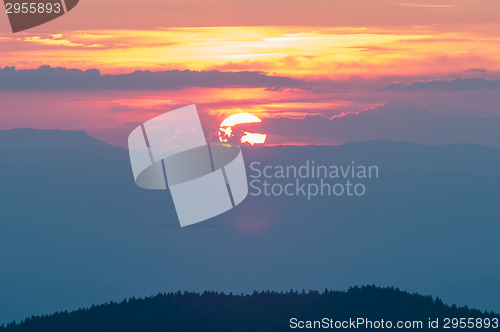 Image of Blue Ridge Parkway Autumn Sunset over Appalachian Mountains 