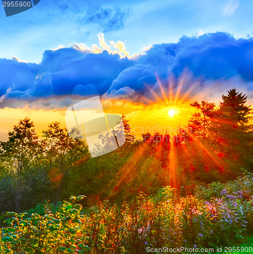 Image of Blue Ridge Parkway late summer Appalachian Mountains Sunset West