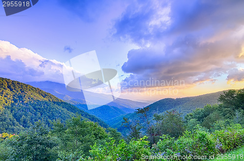 Image of Sunrise over Blue Ridge Mountains Scenic Overlook 