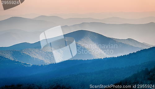 Image of Panorama  of mountain ridges silhouettes