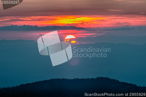 Image of Blue Ridge Parkway Autumn Sunset over Appalachian Mountains 