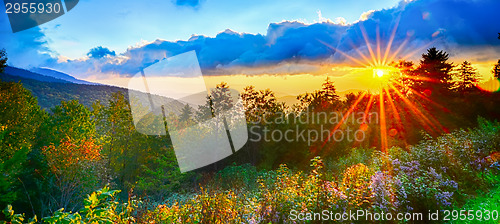 Image of Blue Ridge Parkway late summer Appalachian Mountains Sunset West