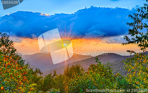 Image of Blue Ridge Parkway late summer Appalachian Mountains Sunset West