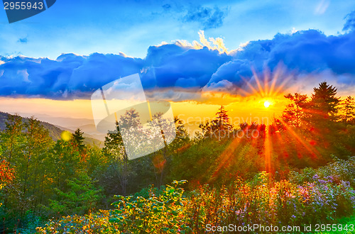 Image of Blue Ridge Parkway late summer Appalachian Mountains Sunset West
