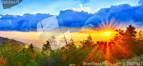 Image of Blue Ridge Parkway late summer Appalachian Mountains Sunset West