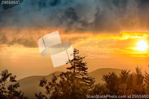 Image of Blue Ridge Parkway Autumn Sunset over Appalachian Mountains 