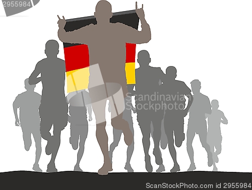 Image of Winner with the Germany flag at the finish