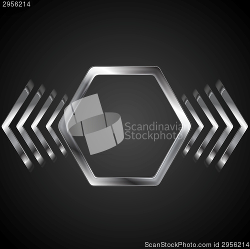 Image of Abstract metal logo design with hexagon and arrows