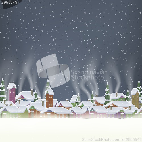 Image of Merry Christmas retro postcard village. EPS 10