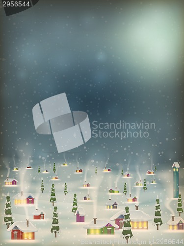 Image of Merry Christmas retro postcard village. EPS 10