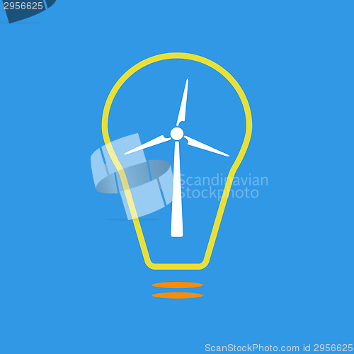Image of Bulb with wind turbine as eco energy sign