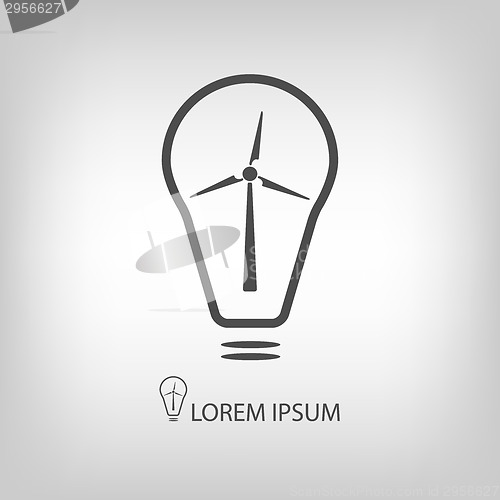 Image of Bulb with wind turbine as eco energy symbol