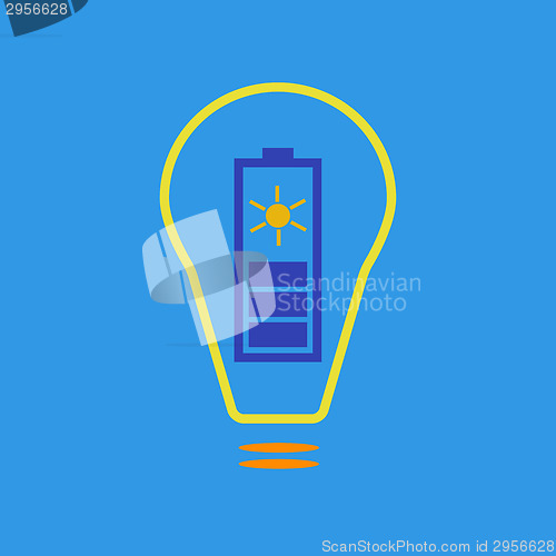 Image of Bulb with solar battery as eco energy sign