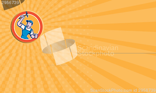 Image of Business card Builder Carpenter Holding Hammer Circle Cartoon