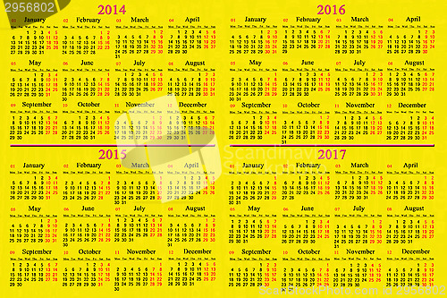 Image of calendar for 2014 - 2017 years