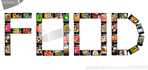 Image of the word Food made from modern mobile phones