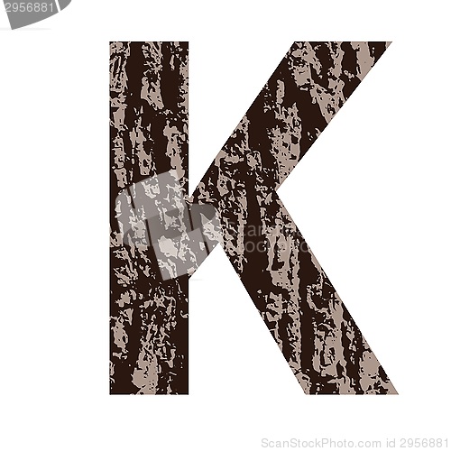 Image of letter K made from oak bark