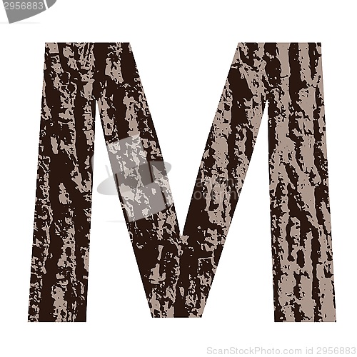 Image of letter M made from oak bark