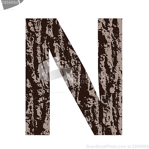 Image of letter N made from oak bark