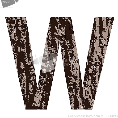 Image of letter W made from oak bark