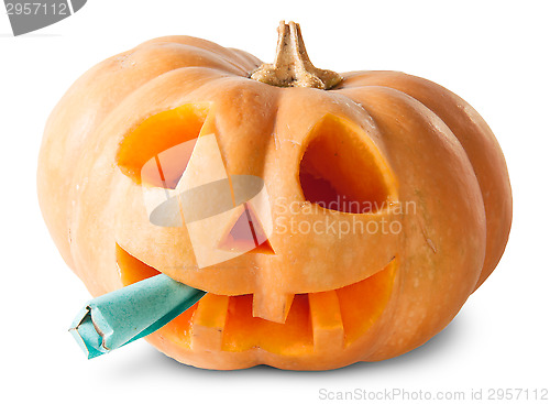 Image of Pumpkin Halloween Jack O_Lantern With Fake Cigarette