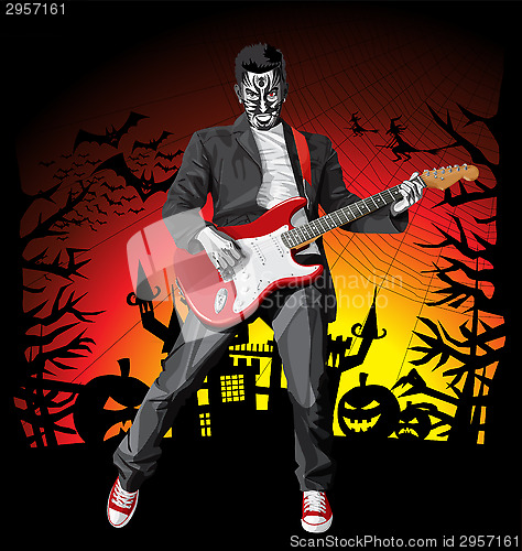 Image of Vector Halloween scary punk man with the guitar