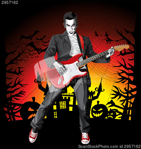 Image of Vector Halloween scary punk man with the guitar