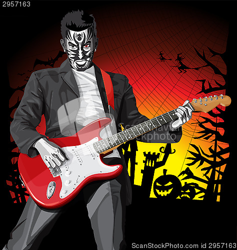 Image of Vector Halloween scary punk man with the guitar