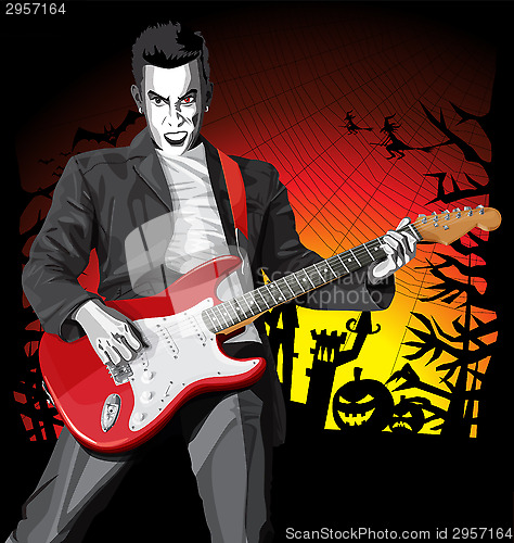 Image of Vector Halloween scary punk man with the guitar