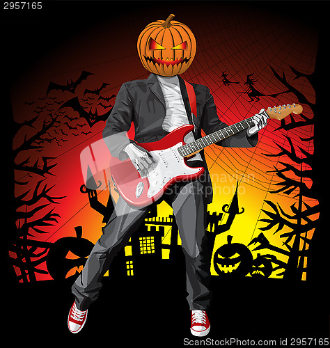 Image of Vector Halloween scary punk man with the guitar