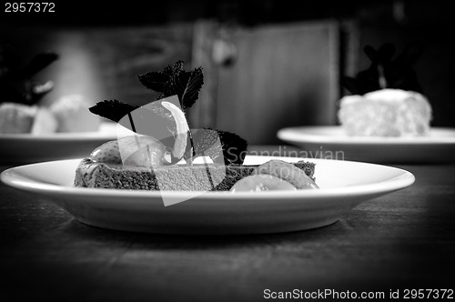 Image of Chocolate cake with strawberry and chili